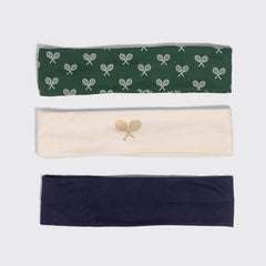 Cream, Court Green & Navy Blue Active Headbands 3pc Set