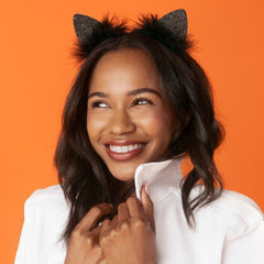 Black Glitter Satin Cat Ears Headband