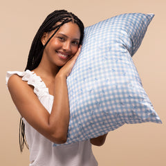 Satin Pillowcase in Gingham Blue