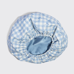 Gingham Blue Satin Lined Flexi Shower Cap