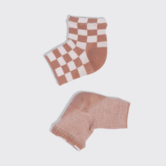 Terracotta Checker Moisturizing Heel Socks - Medium