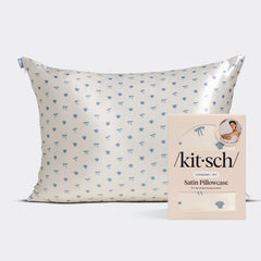 Satin Pillowcase in Pearlized Cream & Coastal Blue Print