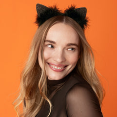 Black Glitter Satin Cat Ears Headband