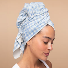 Gingham Blue XL Hair Towel Wrap