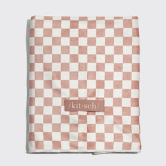 Terracotta Checker Satin Lined Flexi Shower Cap + XL Hair Towel Bundle